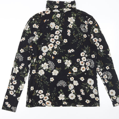 Dorothy Perkins Women’s Black Floral Roll Neck Long Sleeve Top Size 16