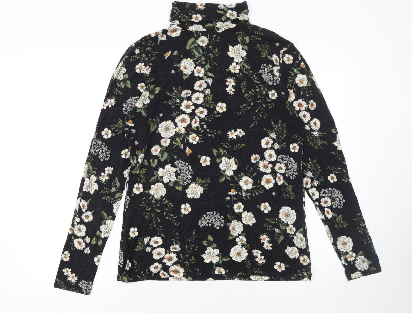 Dorothy Perkins Women’s Black Floral Roll Neck Long Sleeve Top Size 16