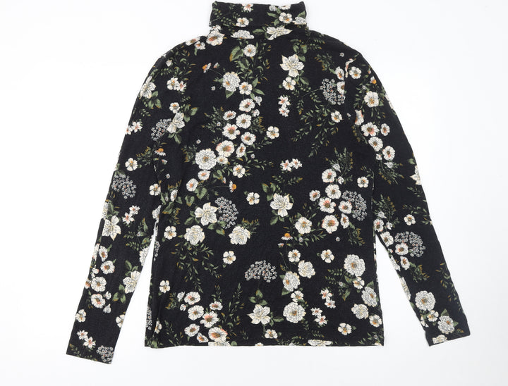 Dorothy Perkins Women’s Black Floral Roll Neck Long Sleeve Top Size 16