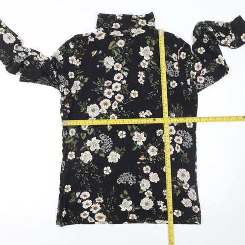 Dorothy Perkins Women’s Black Floral Roll Neck Long Sleeve Top Size 16