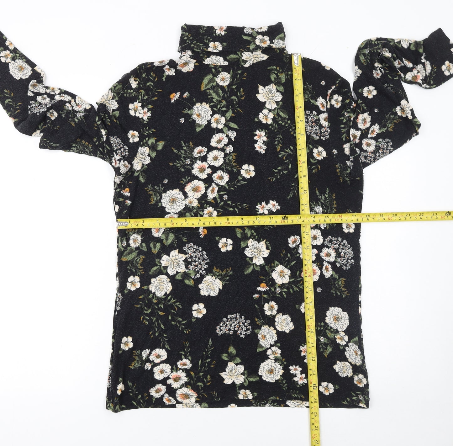 Dorothy Perkins Women’s Black Floral Roll Neck Long Sleeve Top Size 16
