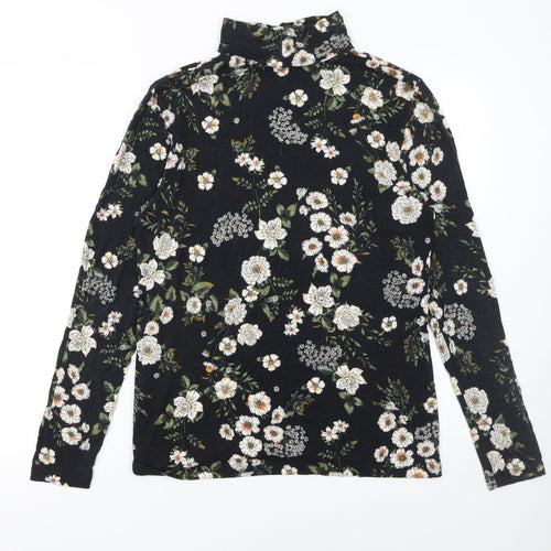 Dorothy Perkins Women’s Black Floral Roll Neck Long Sleeve Top Size 16
