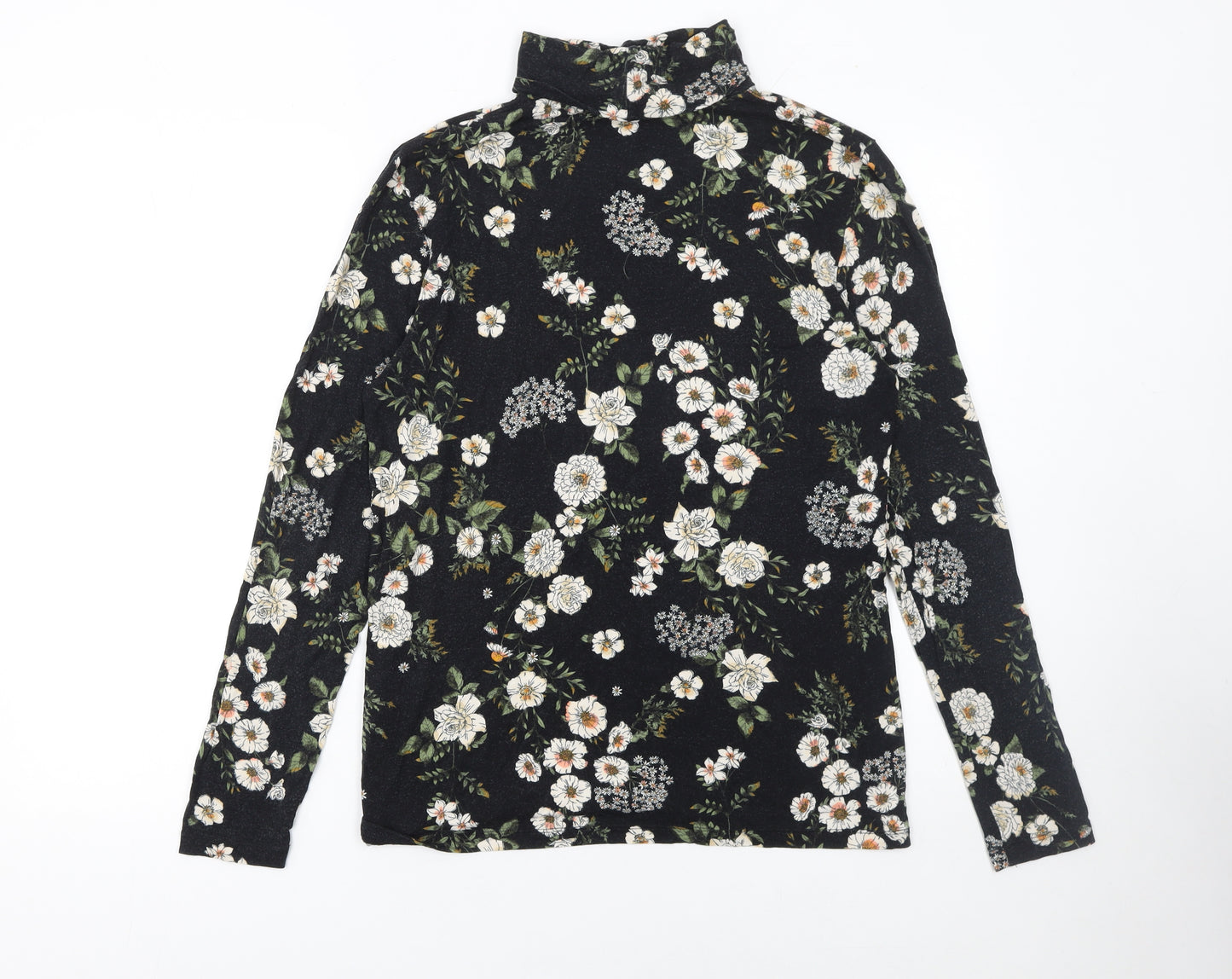 Dorothy Perkins Women’s Black Floral Roll Neck Long Sleeve Top Size 16