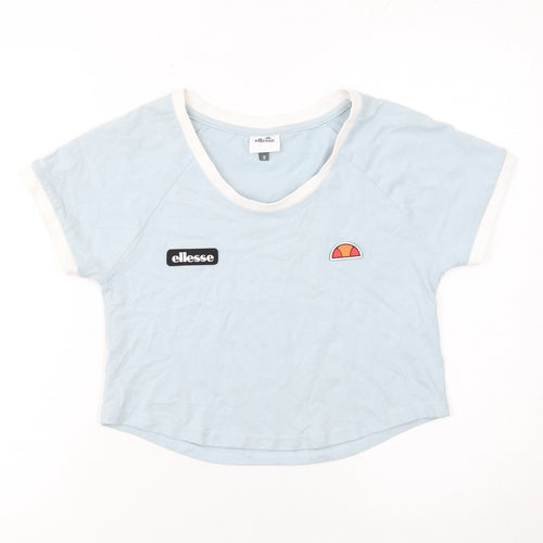 Ellesse Womens Blue Cropped T-Shirt Size 8 Raglan Jersey