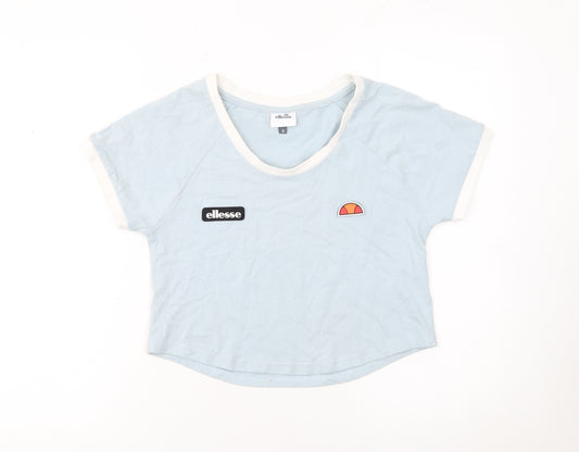 Ellesse Womens Blue Cropped T-Shirt Size 8 Raglan Jersey