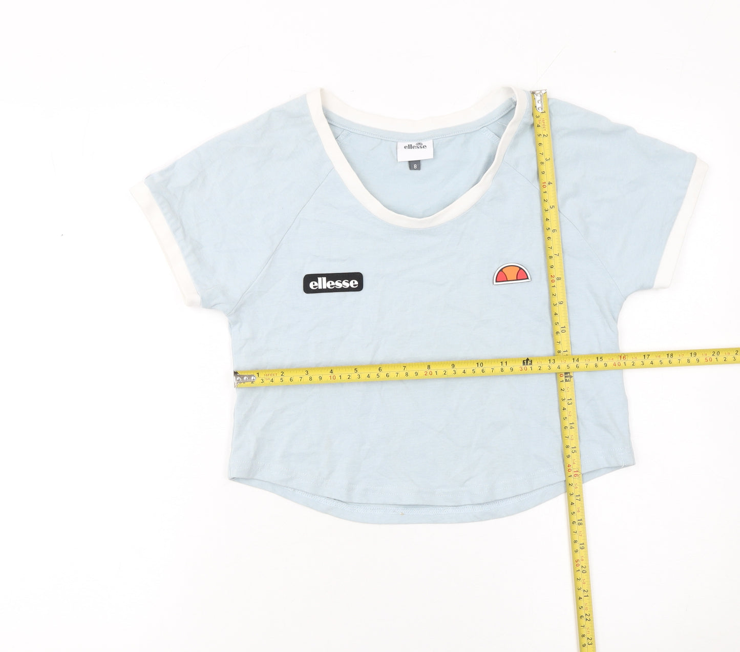 Ellesse Womens Blue Cropped T-Shirt Size 8 Raglan Jersey