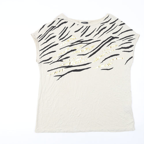Roman Women’s Beige Animal Print Sequin T-Shirt Size 14