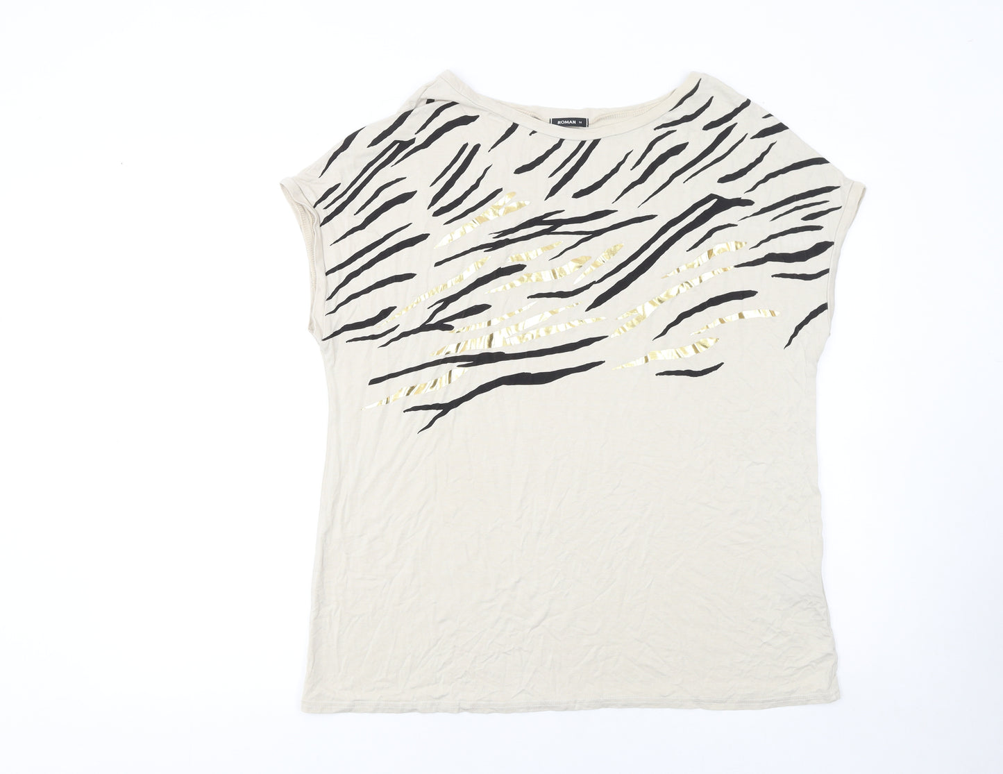 Roman Women’s Beige Animal Print Sequin T-Shirt Size 14