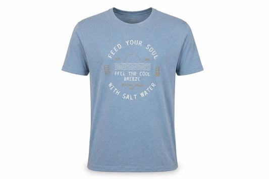 Front view of Hering Men Blue Graphic Crew Neck T-Shirt Short Sleeve, size L