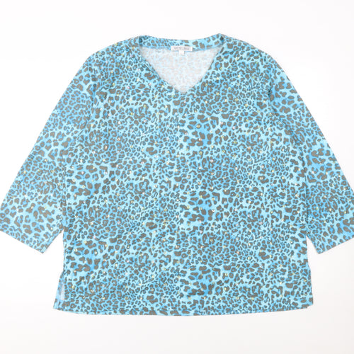 South Lodge Womens Blue Leopard Sequin V-Neck 3/4 Sleeve Top XL