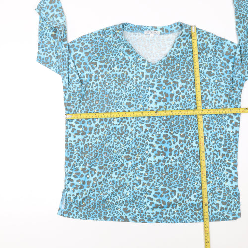 South Lodge Womens Blue Leopard Sequin V-Neck 3/4 Sleeve Top XL