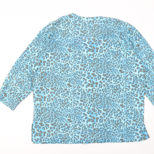 South Lodge Womens Blue Leopard Sequin V-Neck 3/4 Sleeve Top XL