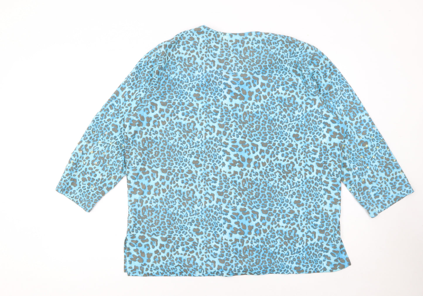South Lodge Womens Blue Leopard Sequin V-Neck 3/4 Sleeve Top XL