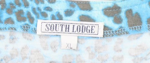South Lodge Womens Blue Leopard Sequin V-Neck 3/4 Sleeve Top XL