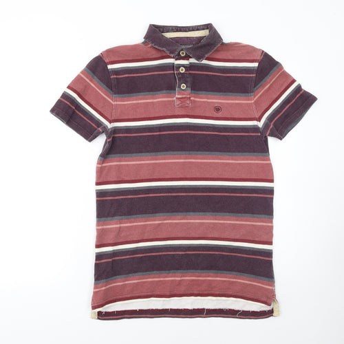 FatFace Men's Red Striped Cotton Short Sleeve Polo Shirt Size S