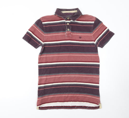 FatFace Men's Red Striped Cotton Short Sleeve Polo Shirt Size S