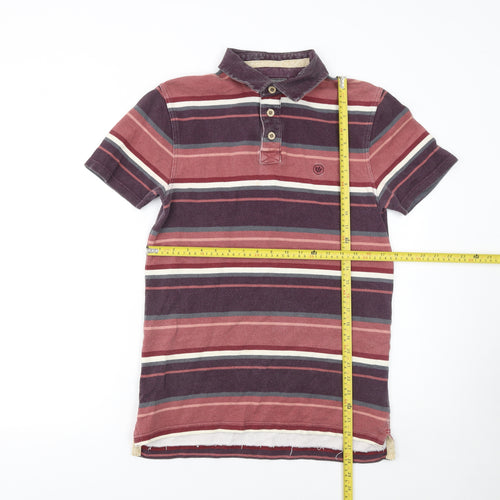 FatFace Men's Red Striped Cotton Short Sleeve Polo Shirt Size S