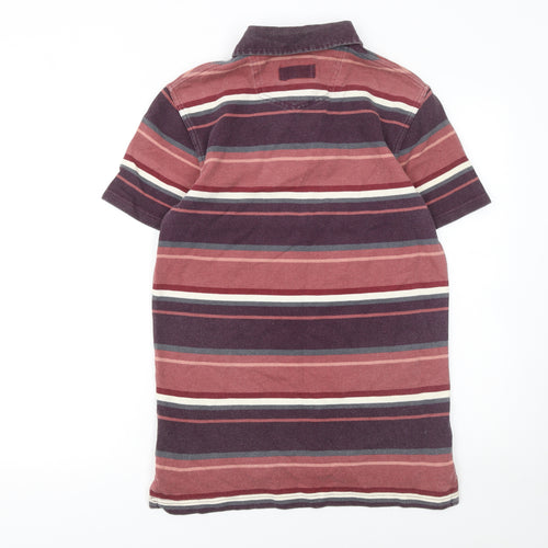 FatFace Men's Red Striped Cotton Short Sleeve Polo Shirt Size S