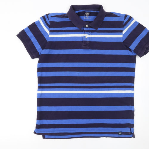Gap Men’s Blue Striped Cotton Polo Shirt Size L Regular Fit