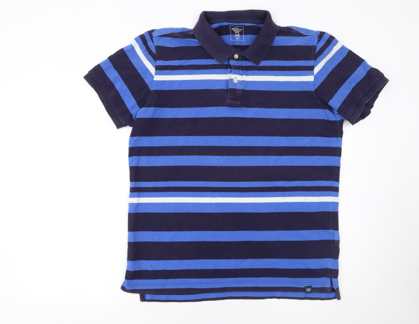 Gap Men’s Blue Striped Cotton Polo Shirt Size L Regular Fit