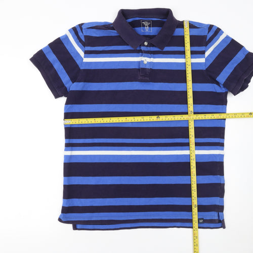 Gap Men’s Blue Striped Cotton Polo Shirt Size L Regular Fit
