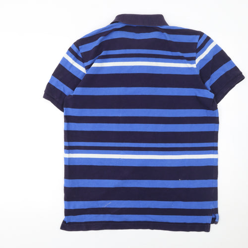 Gap Men’s Blue Striped Cotton Polo Shirt Size L Regular Fit