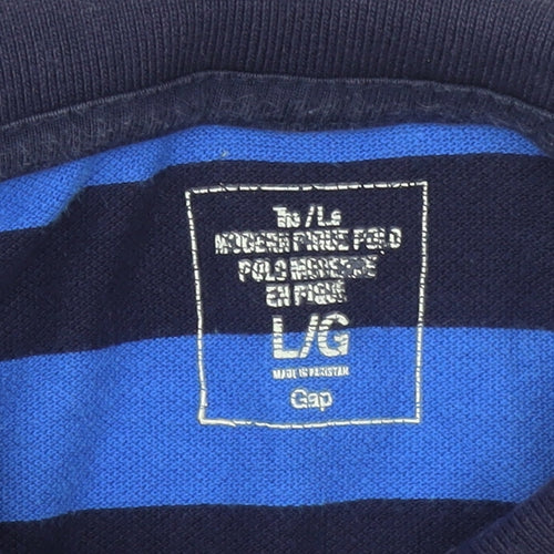 Gap Men’s Blue Striped Cotton Polo Shirt Size L Regular Fit