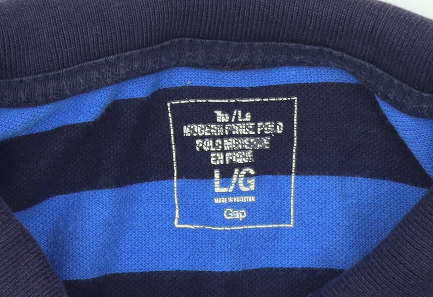 Gap Men’s Blue Striped Cotton Polo Shirt Size L Regular Fit