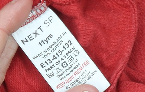 Next Boys Red Long Sleeve Cotton Crew Neck Basic T-Shirt 11 Years