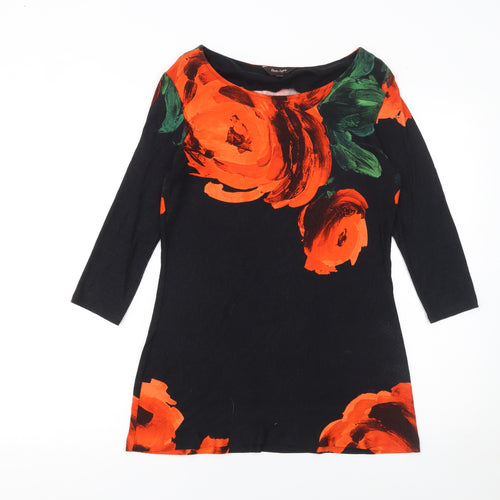 Phase Eight Womens Black Floral 3/4 Sleeve Tunic Top Size 10