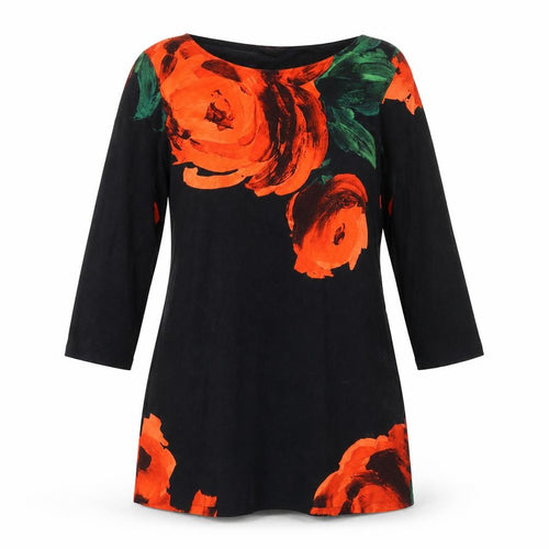 Phase Eight Womens Black Floral 3/4 Sleeve Tunic Top Size 10