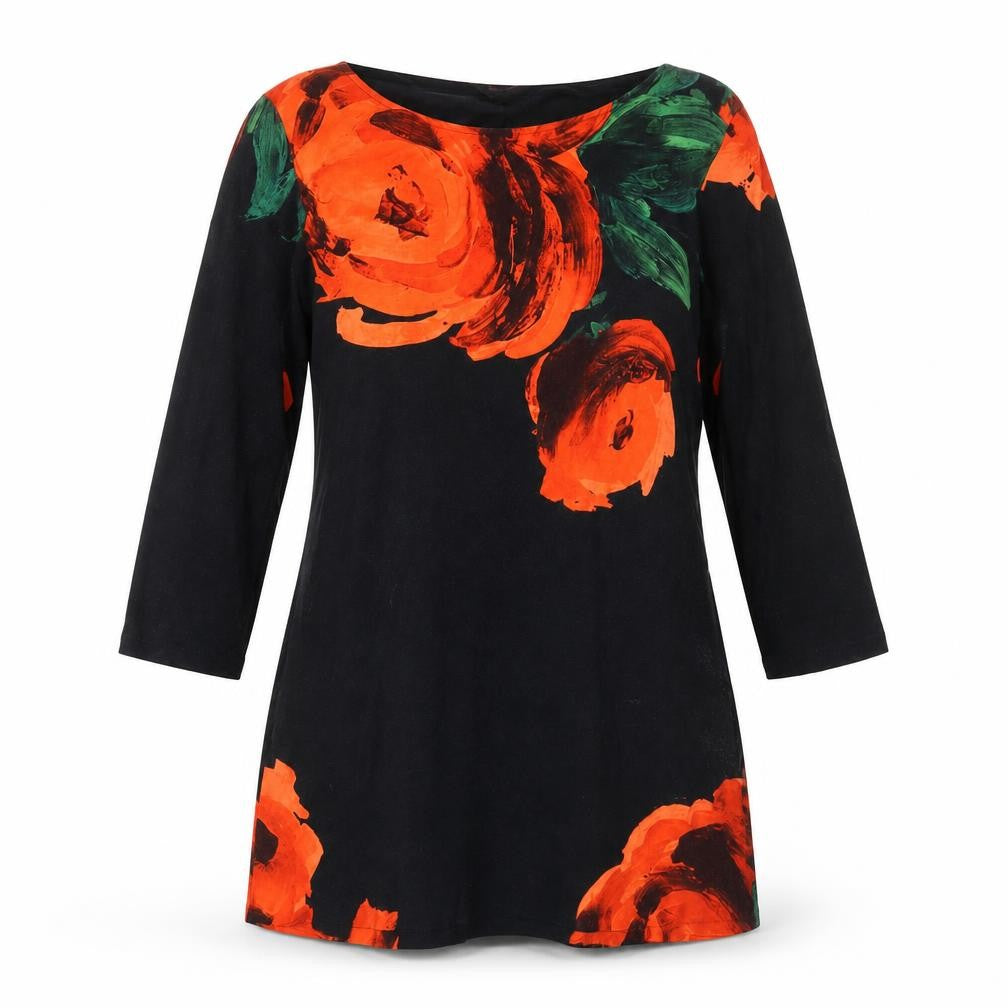 Phase Eight Womens Black Floral 3/4 Sleeve Tunic Top Size 10