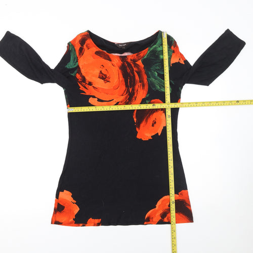 Phase Eight Womens Black Floral 3/4 Sleeve Tunic Top Size 10