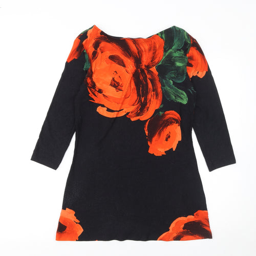 Phase Eight Womens Black Floral 3/4 Sleeve Tunic Top Size 10