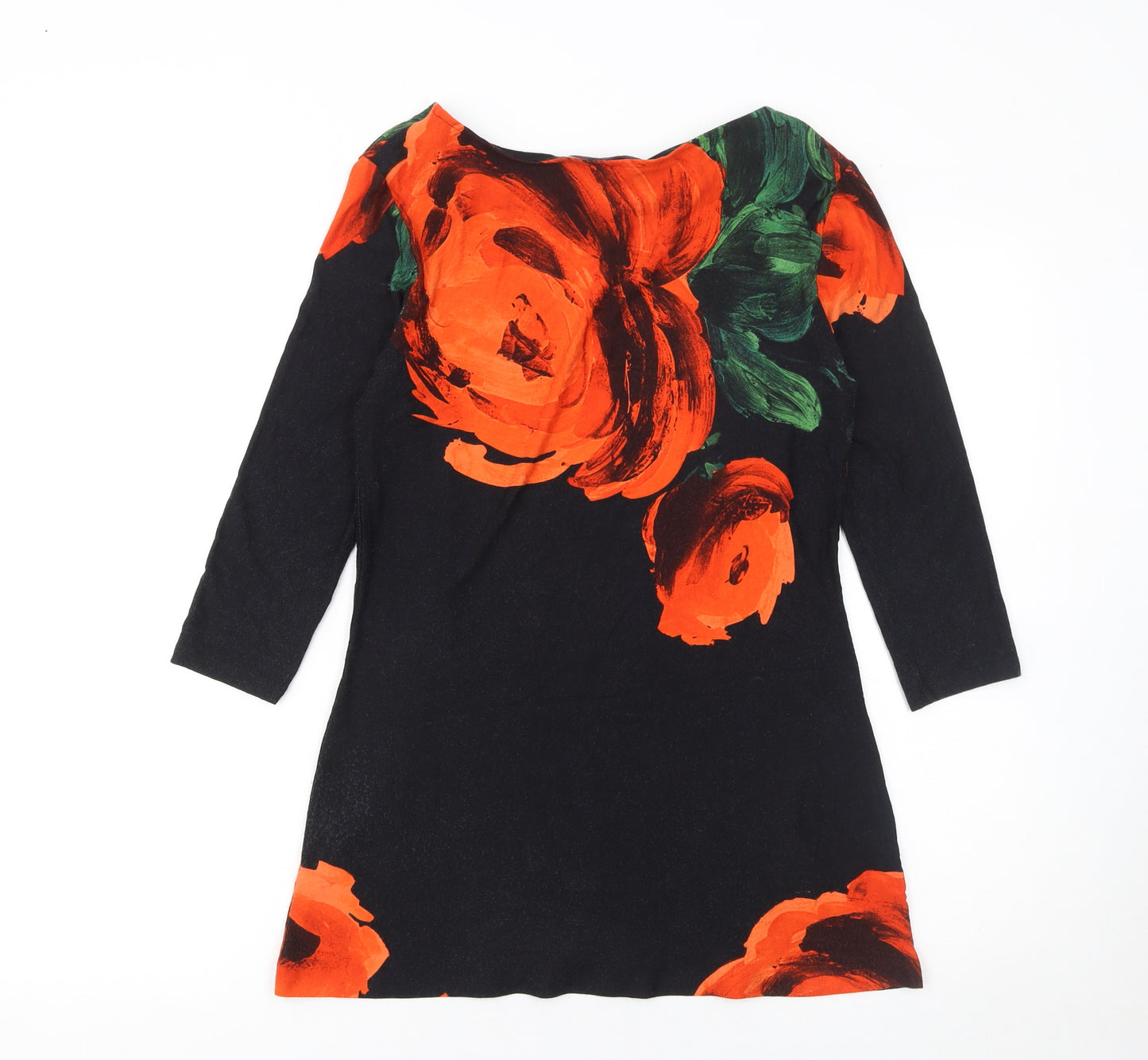 Phase Eight Womens Black Floral 3/4 Sleeve Tunic Top Size 10