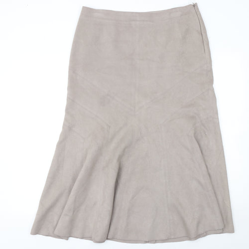 Marks and Spencer Women Beige Flare Suede Midi Skirt Size 14