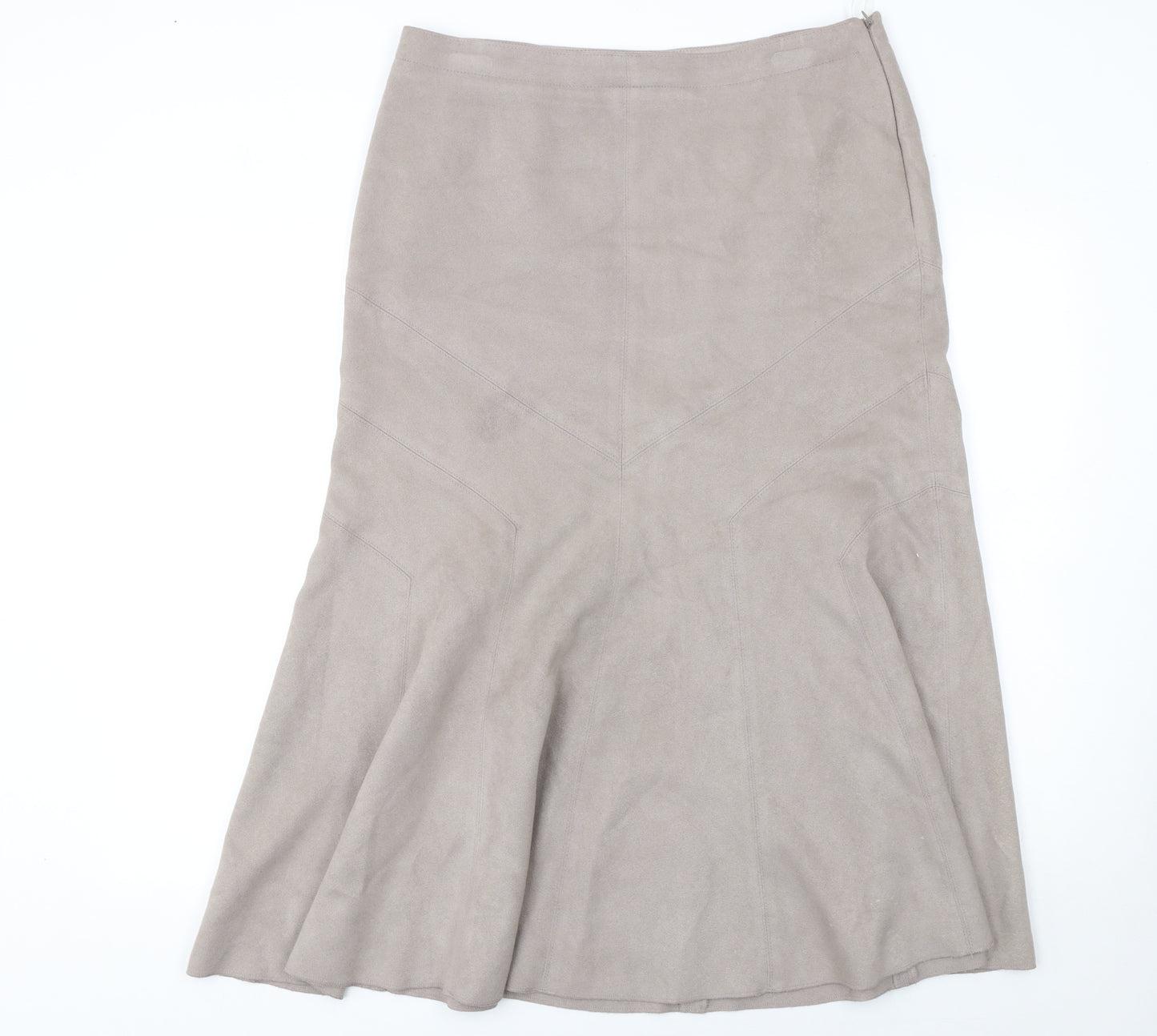 Marks and Spencer Women Beige Flare Suede Midi Skirt Size 14