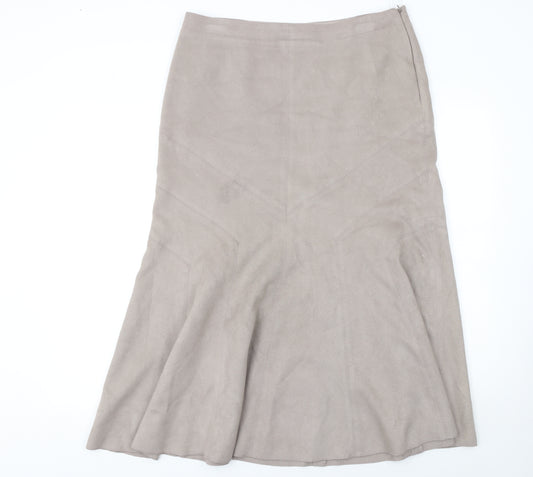 Marks and Spencer Women Beige Flare Suede Midi Skirt Size 14
