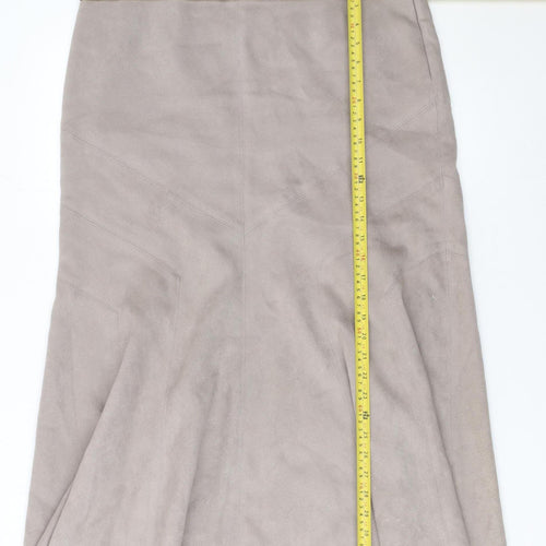 Marks and Spencer Women Beige Flare Suede Midi Skirt Size 14