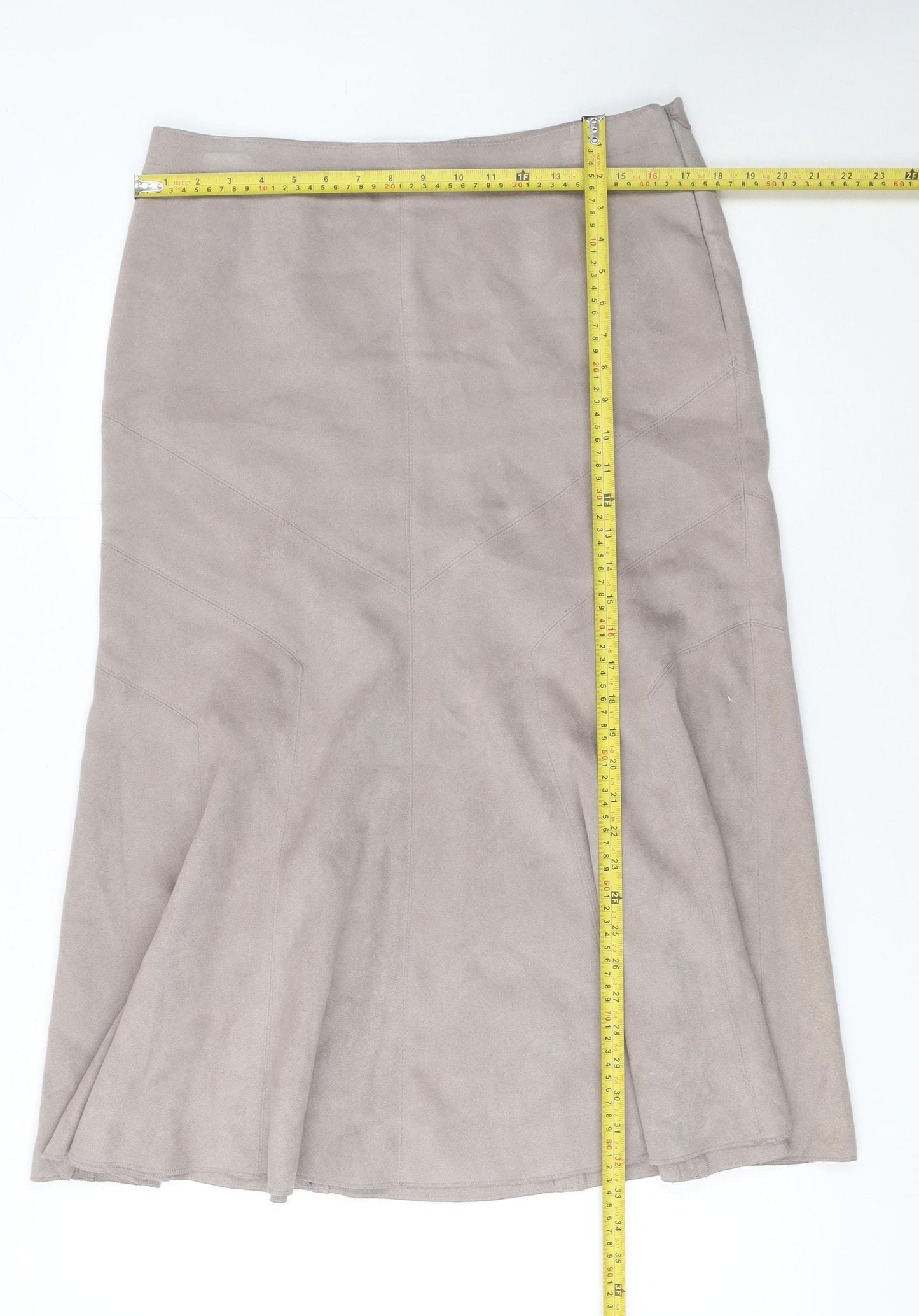 Marks and Spencer Women Beige Flare Suede Midi Skirt Size 14