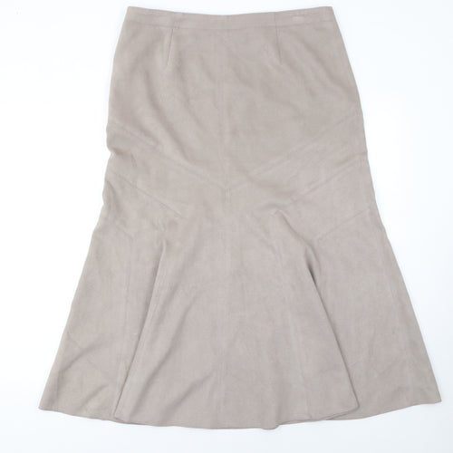 Marks and Spencer Women Beige Flare Suede Midi Skirt Size 14