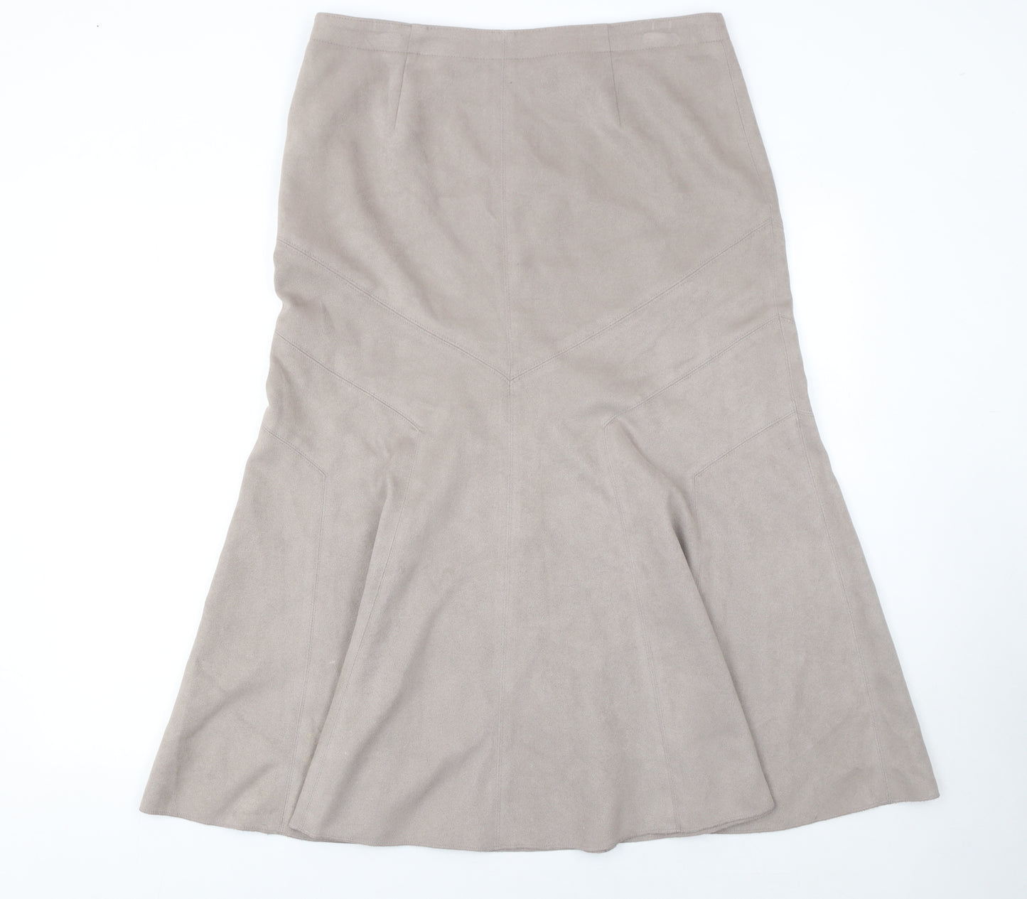 Marks and Spencer Women Beige Flare Suede Midi Skirt Size 14