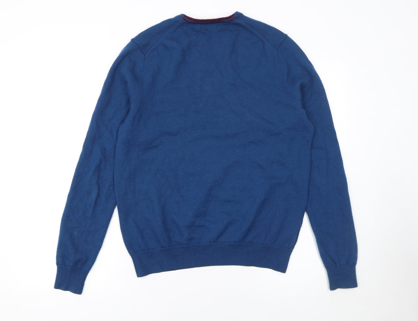 Fred Perry Men's Blue Merino Wool V-Neck Jumper L Classic Knitwear