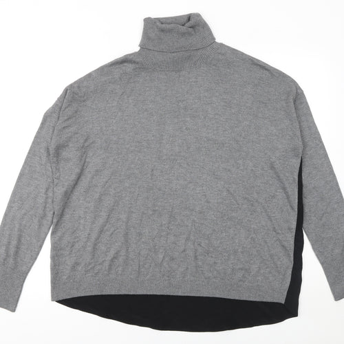 Esprit Womens Grey Roll Neck Long Sleeve Cotton Wool Jumper Size M