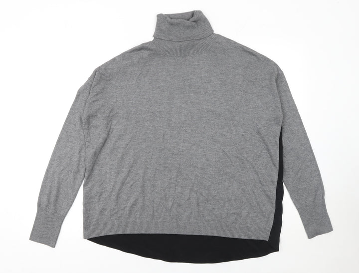Esprit Womens Grey Roll Neck Long Sleeve Cotton Wool Jumper Size M