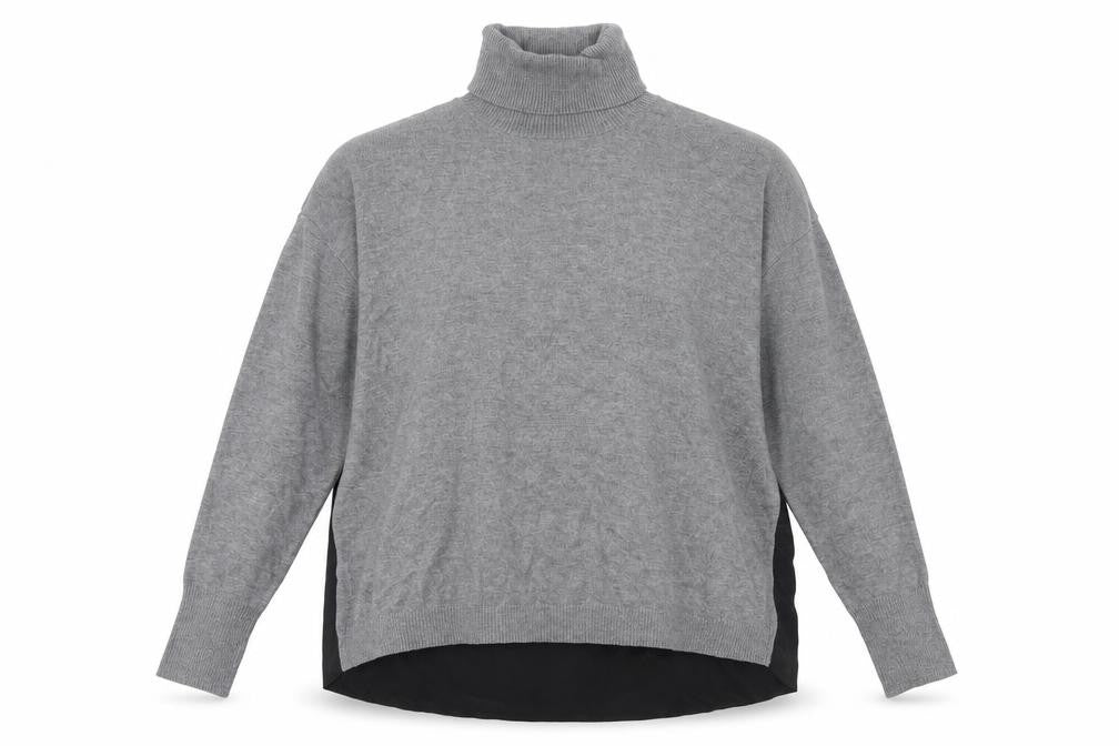 Front view of ESPRIT women’s grey roll neck long sleeve cotton wool jumper, size M