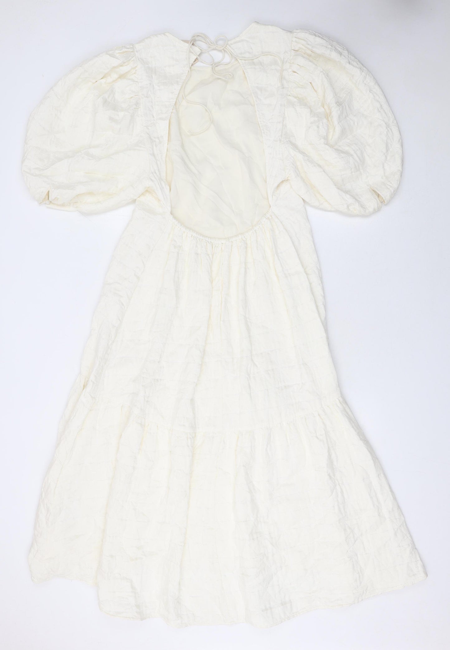 H&M Women Ivory Puff Sleeve Fit & Flare Midi Dress Size 8