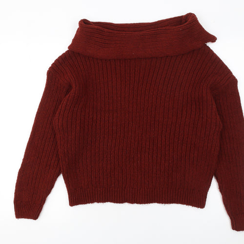 ASOS Women’s Red Cowl Neck Ribbed Knit Jumper Size S UK 8-10