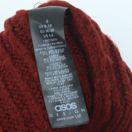 ASOS Women’s Red Cowl Neck Ribbed Knit Jumper Size S UK 8-10