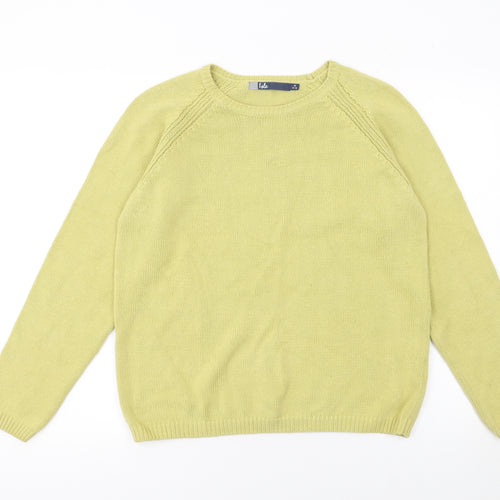 Isle Women Green Cotton Crew Neck Jumper Size 14